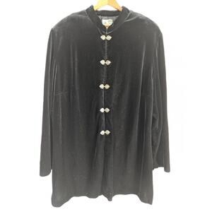 Vtg Black Velvet Jacket Duster Metal Clasps Oriental Inspired Lagenlook 4X